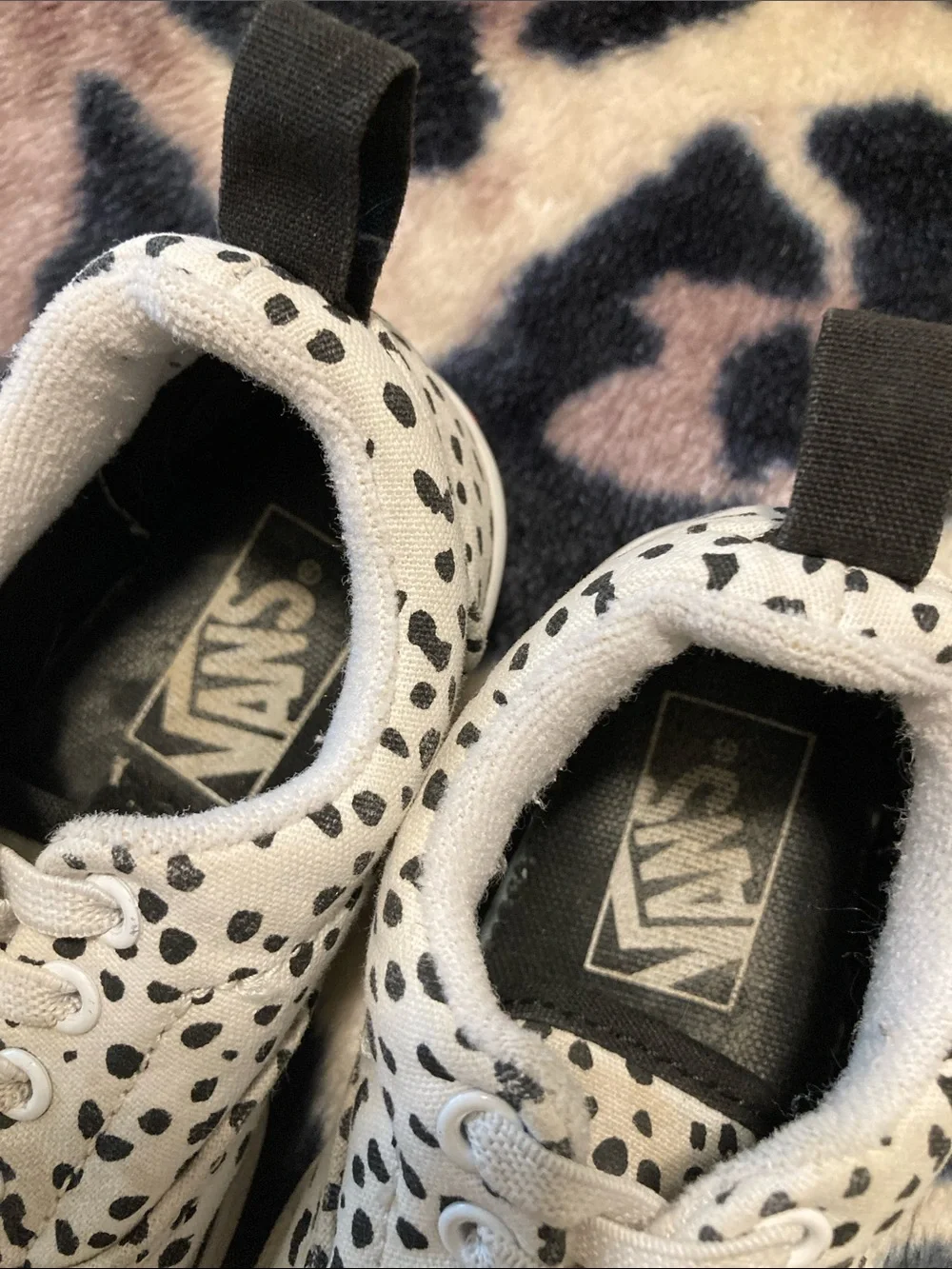 Vans Kids White Canvas Sneakers with Black Spot Print
